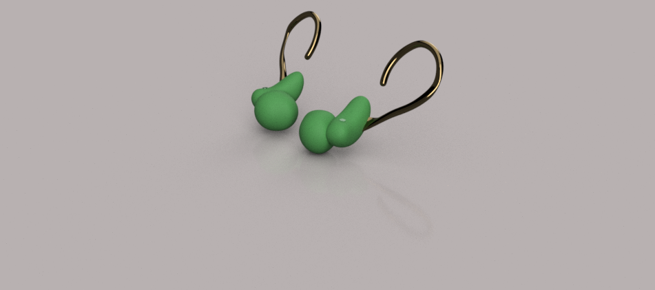Green ear plug design with brass aesthetic pieces