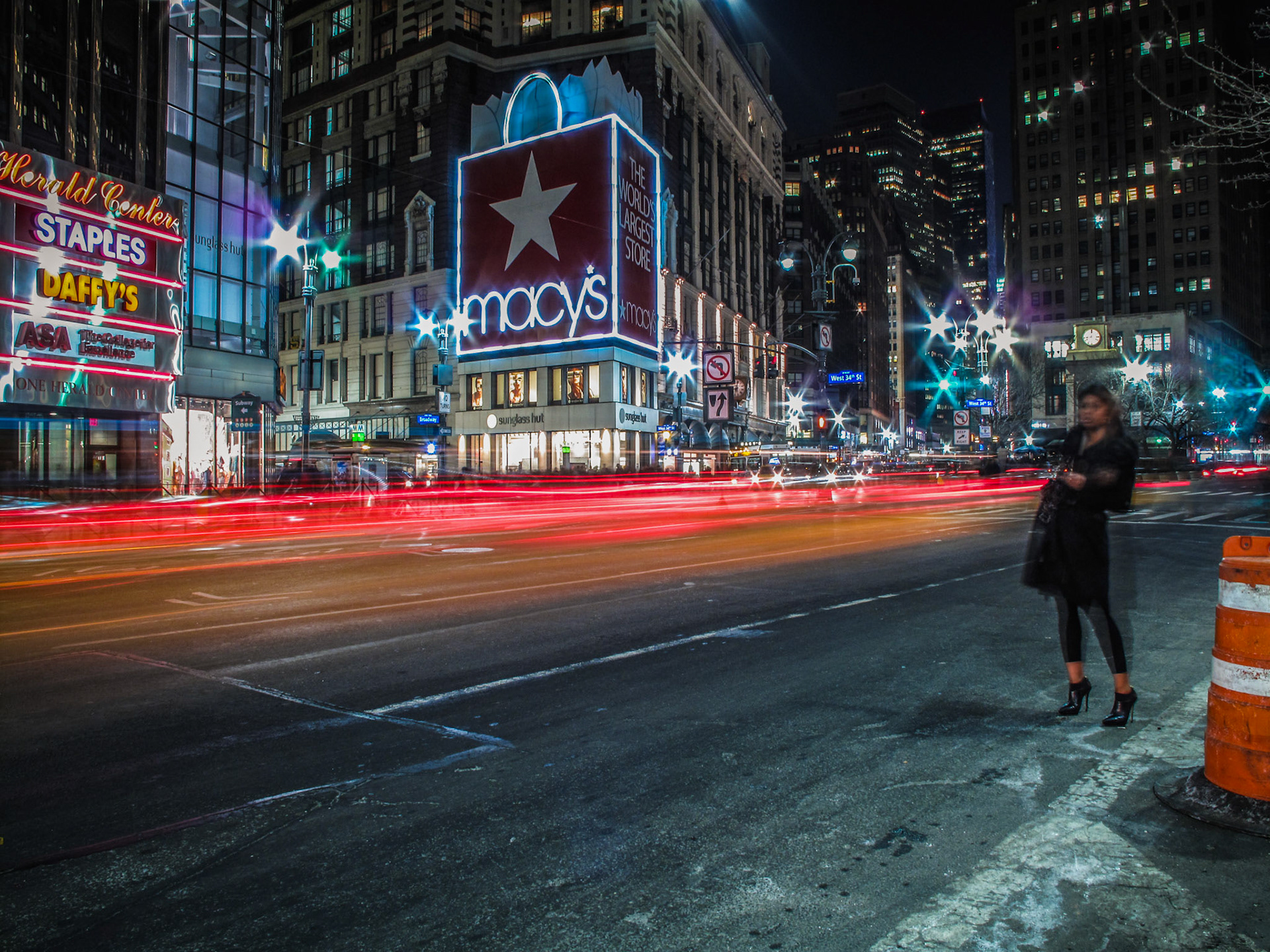 Hailing a cab in New York City at night
