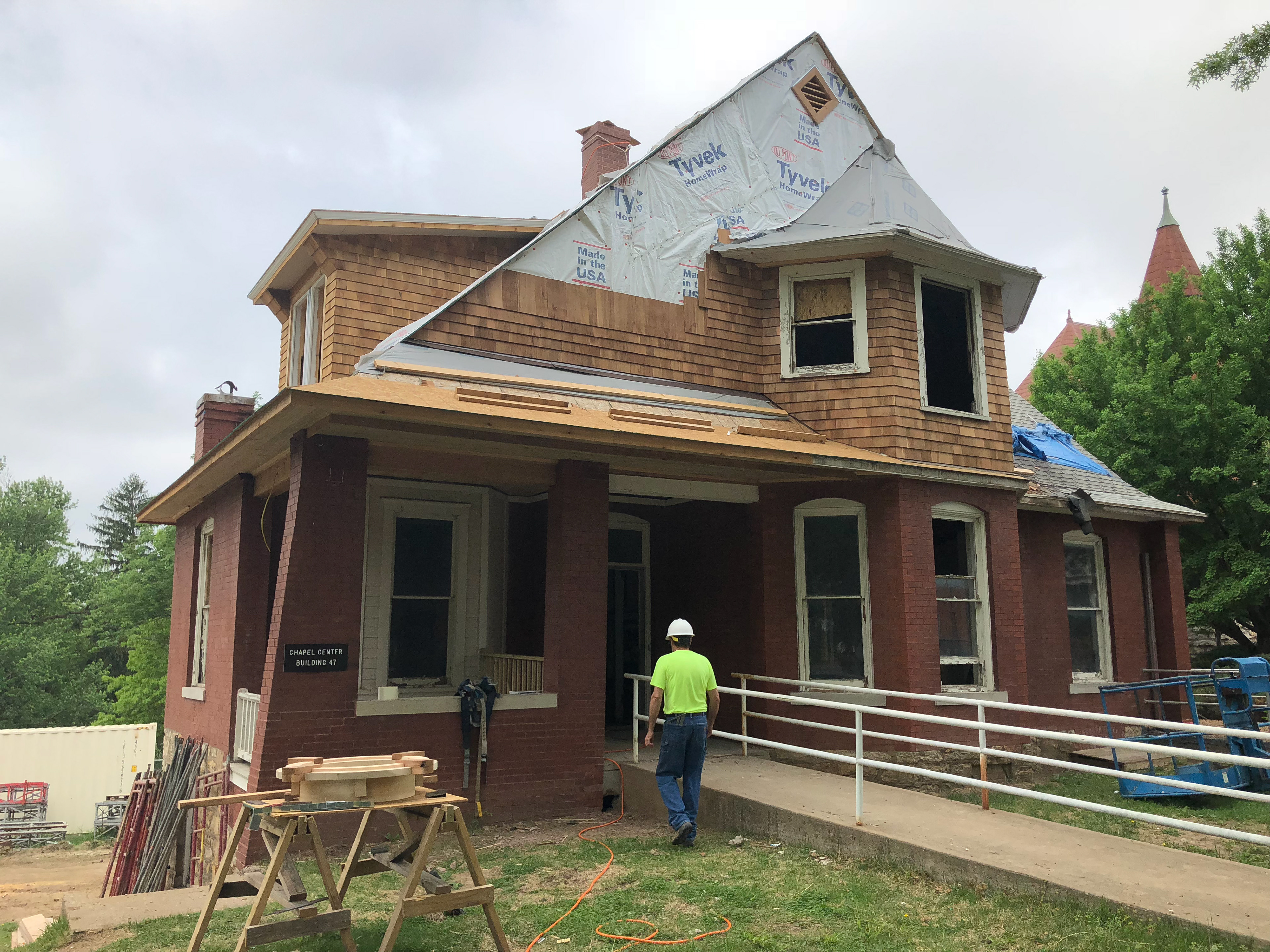 The former chaplain's house suffered a fire just before construction began, requiring the reconstruction of the entire second floor.