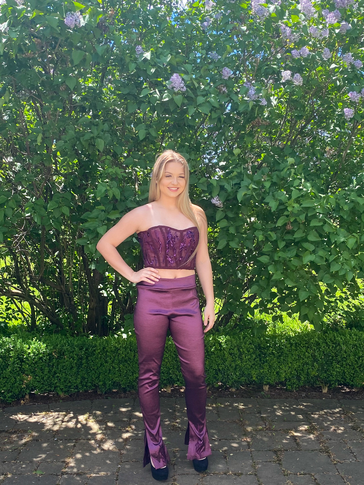 Sheer organza bustier with pants