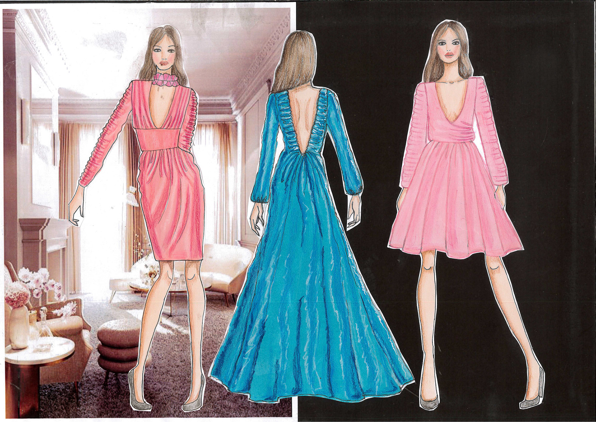 Rendering of satin, taffeta, and velour