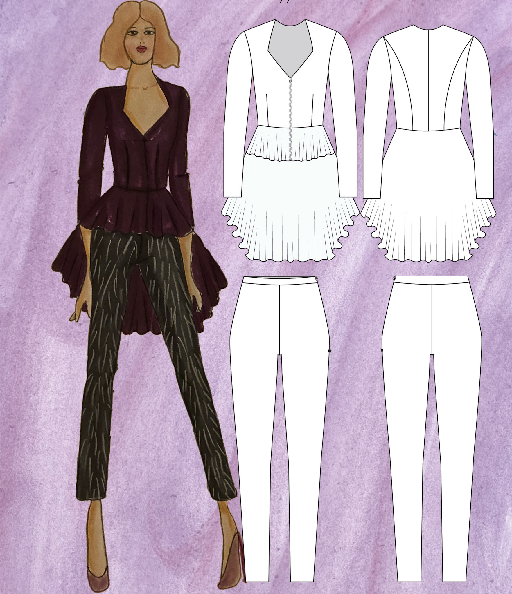 High-low jacket with slim trousers