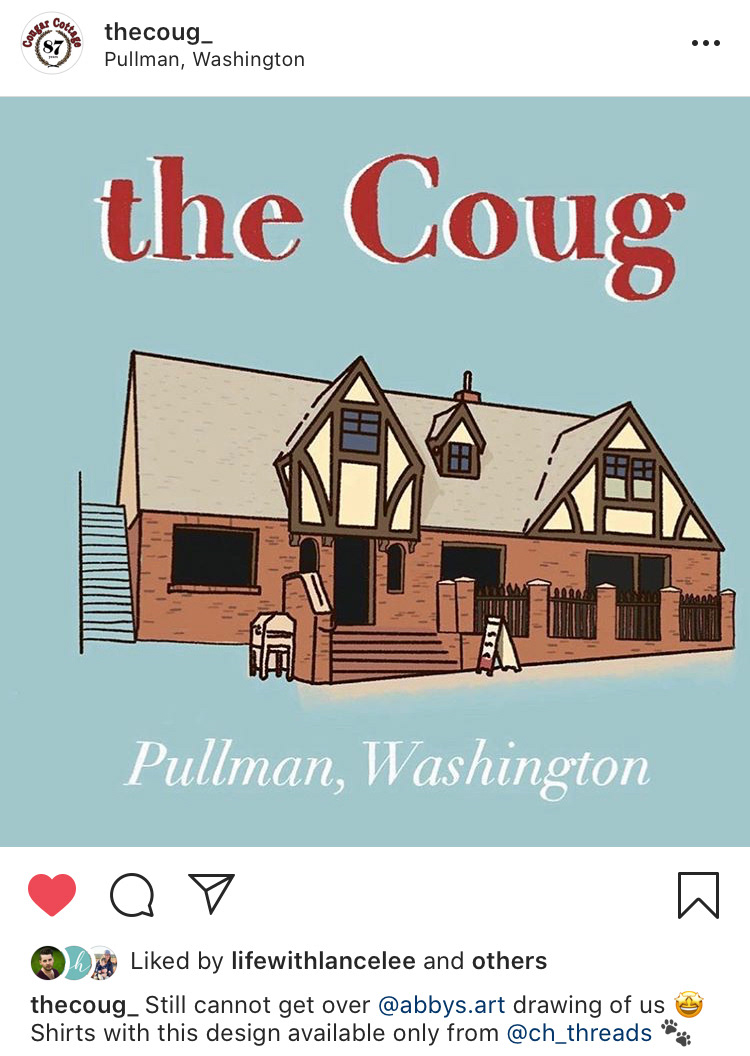 My original raster drawing of the Coug, shared on their social platforms.