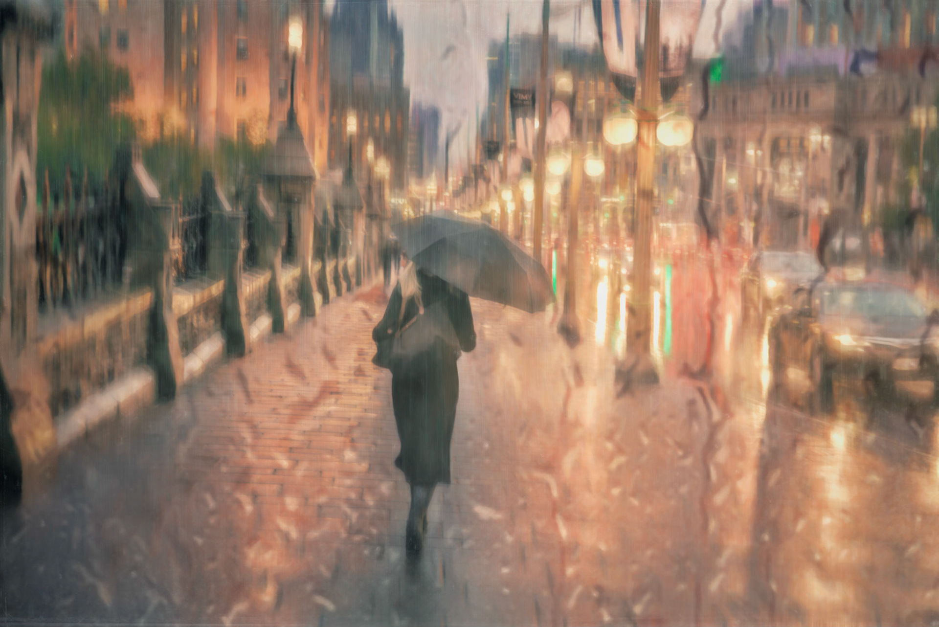 Wellington Street From the rainy night series. Walking across the Wellington St. Bridge towards the Chateau Laurier hotel from Parliament, while wearing a pair of Wellingtons.