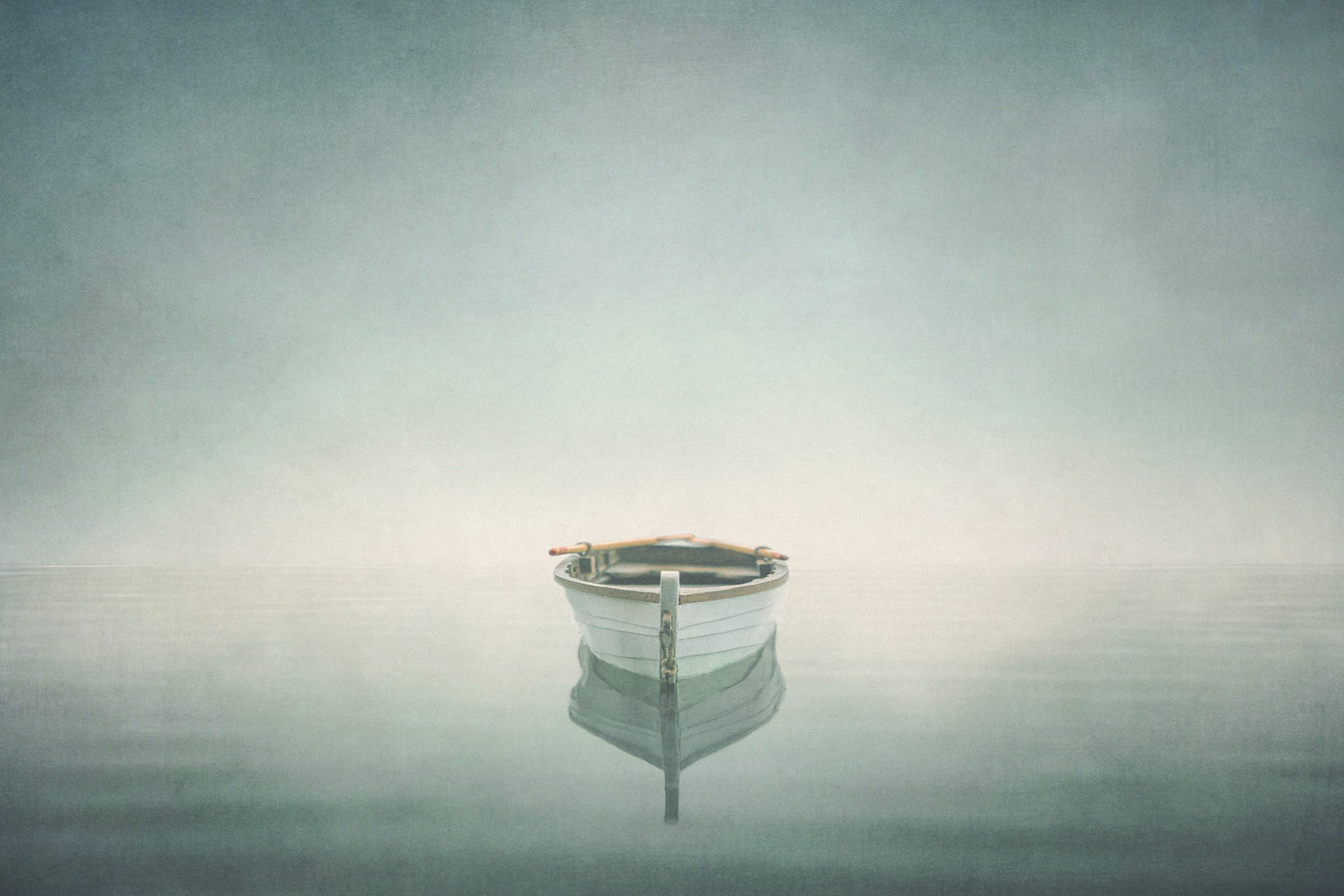rowboat in fog, mark hogan, photography