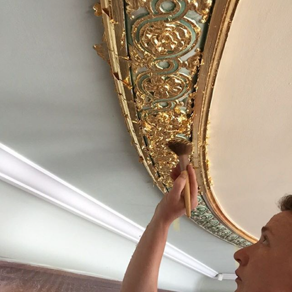 Ceiling moulding gilding, private residential.