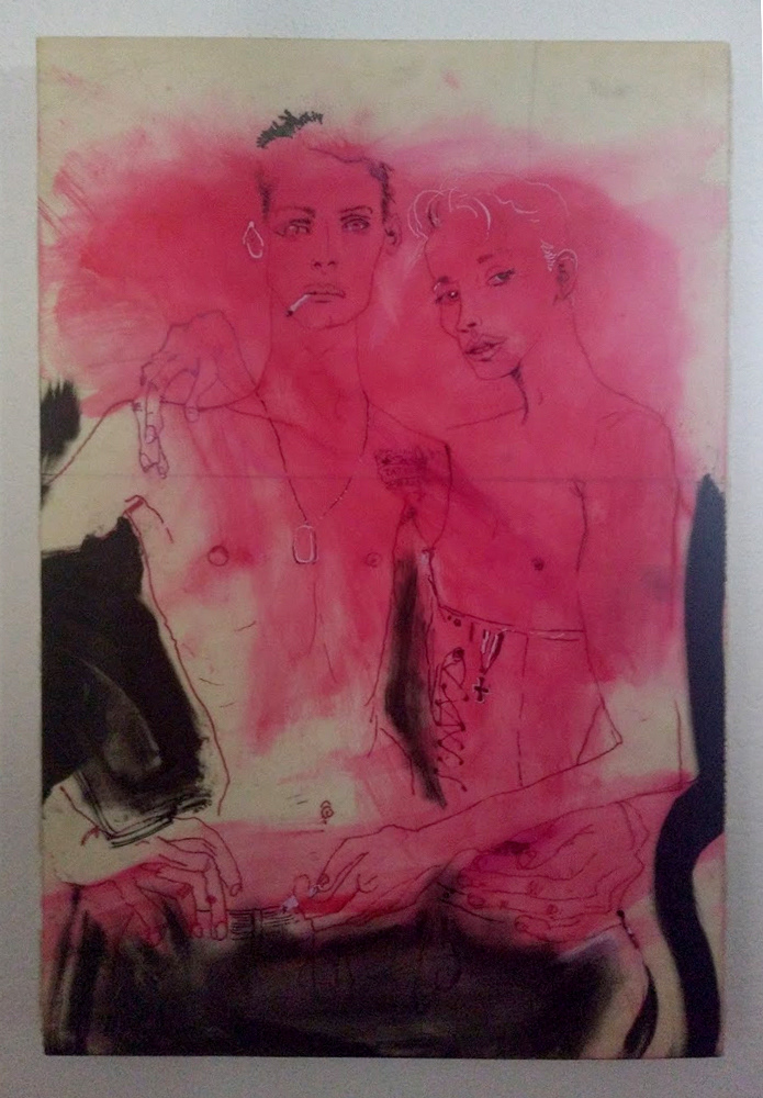 "Bleeding Propaganda" 2020, ink drawing created using tattoo machine on vinyl-coated styrofoam, 18 x 12 inches