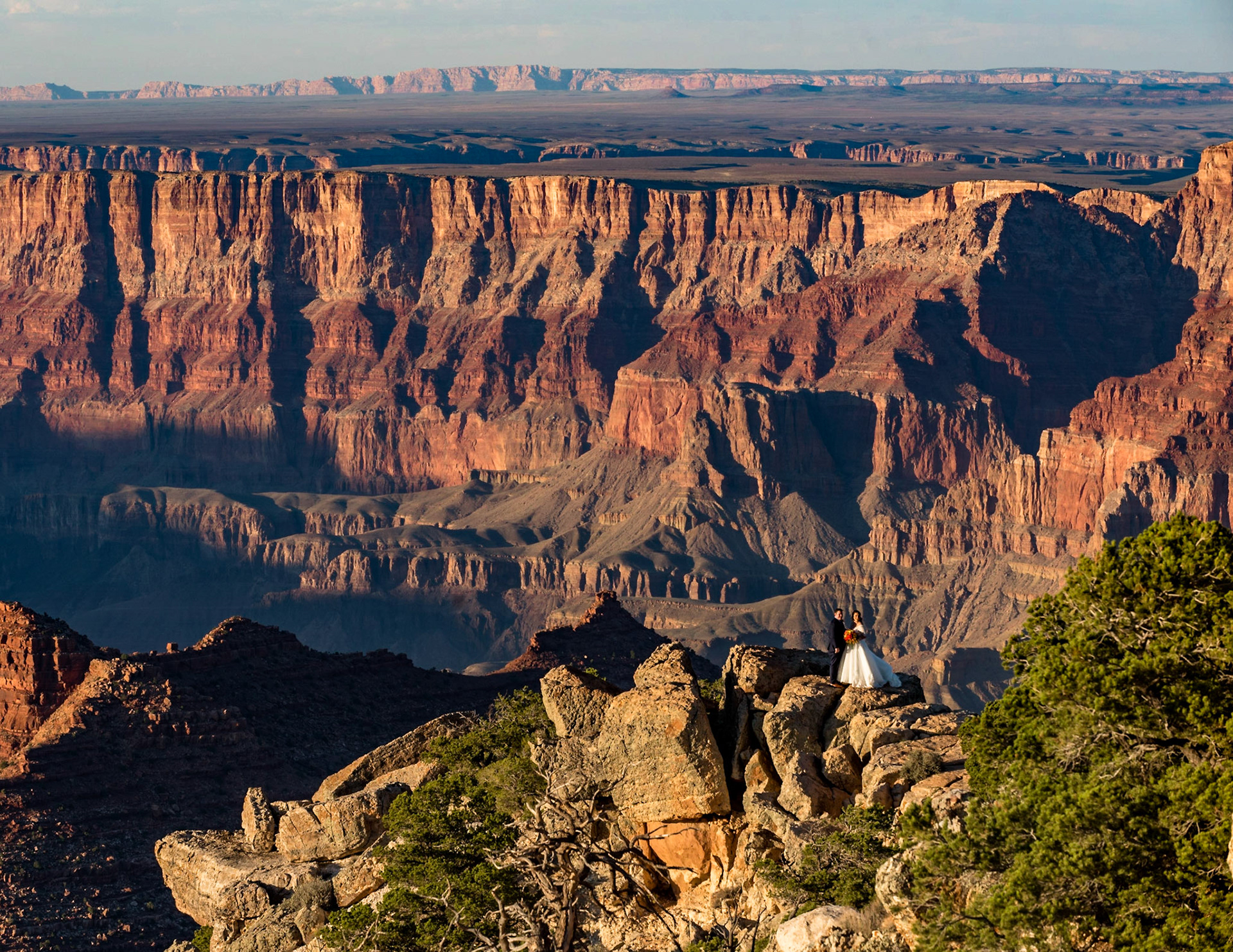 Destination Wedding, Grand Canyon, Arizona. The rock face in the distance is 40 miles away!