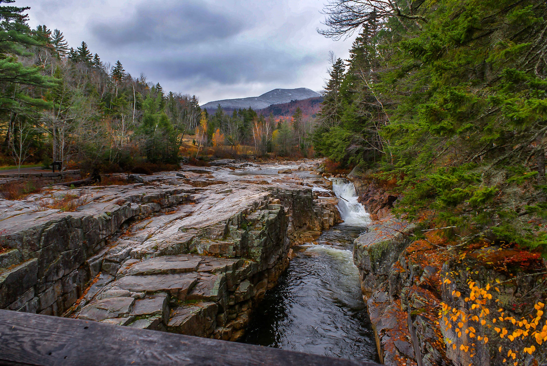 Pines, rocks & river just off the Kancamagus Highway, New Hampshire