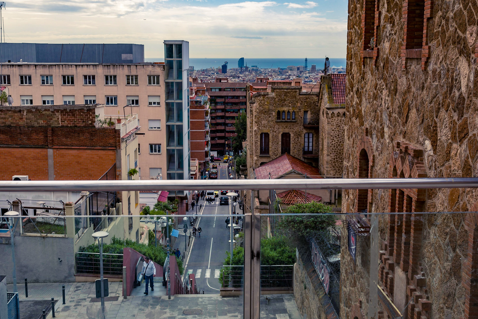 An elevated view of Barcelona as we clime to visit the Gaudi Park