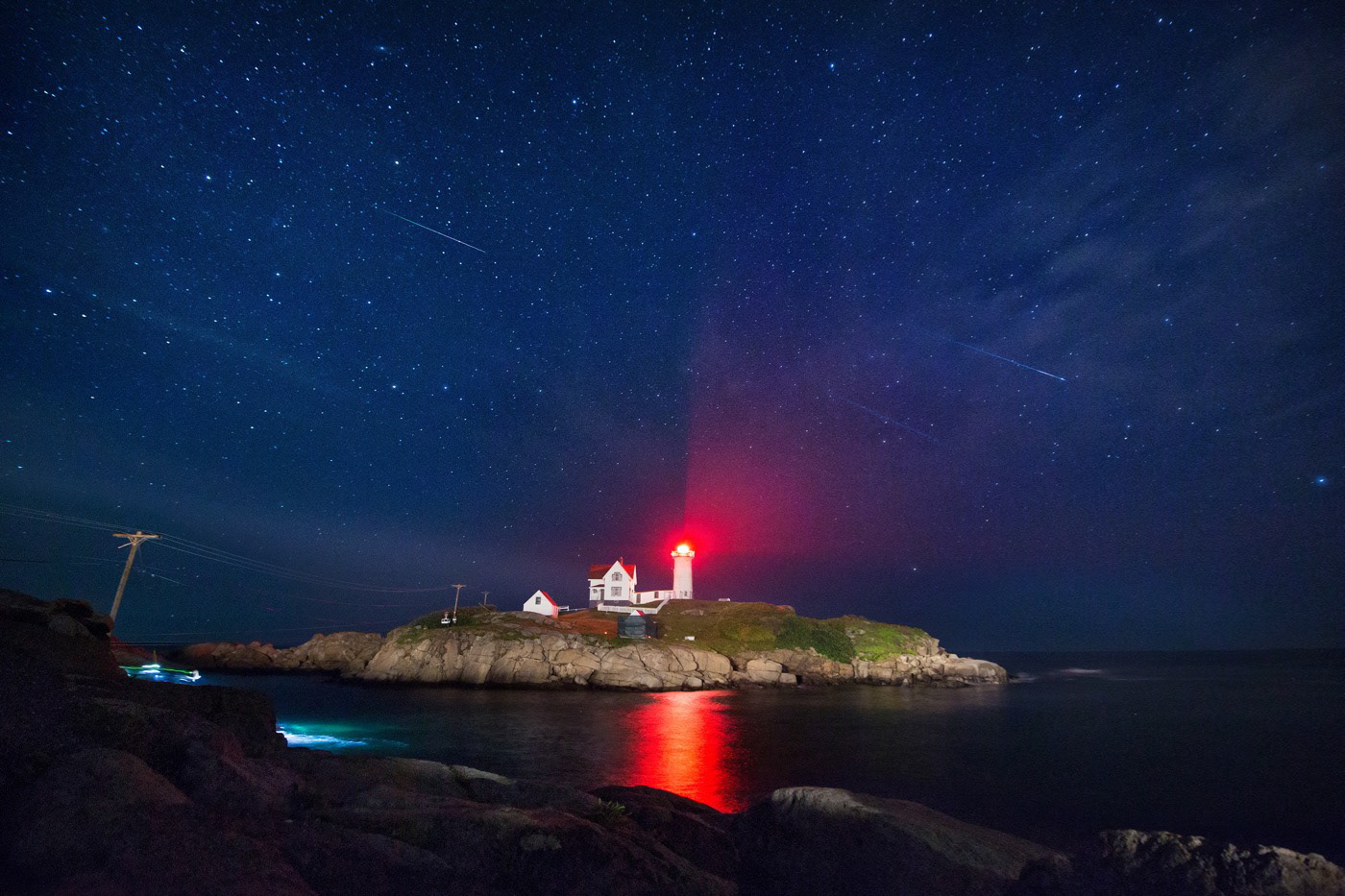 Perseid Meteors over Nubble Light