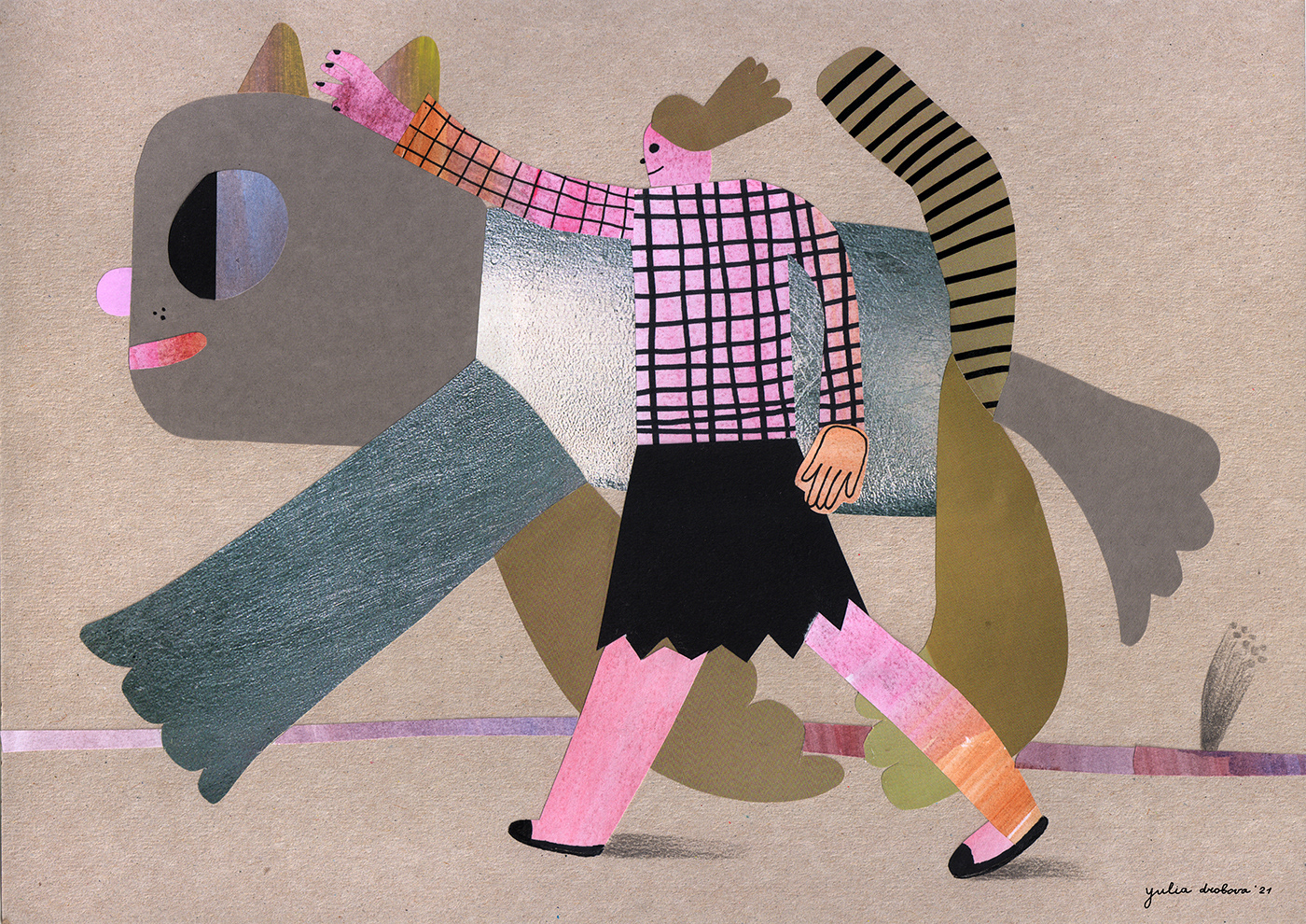 Walking with a giant cat