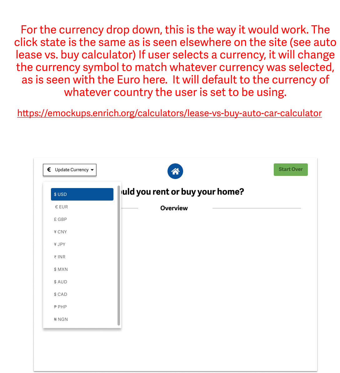 Explanation of currency drop down functionality