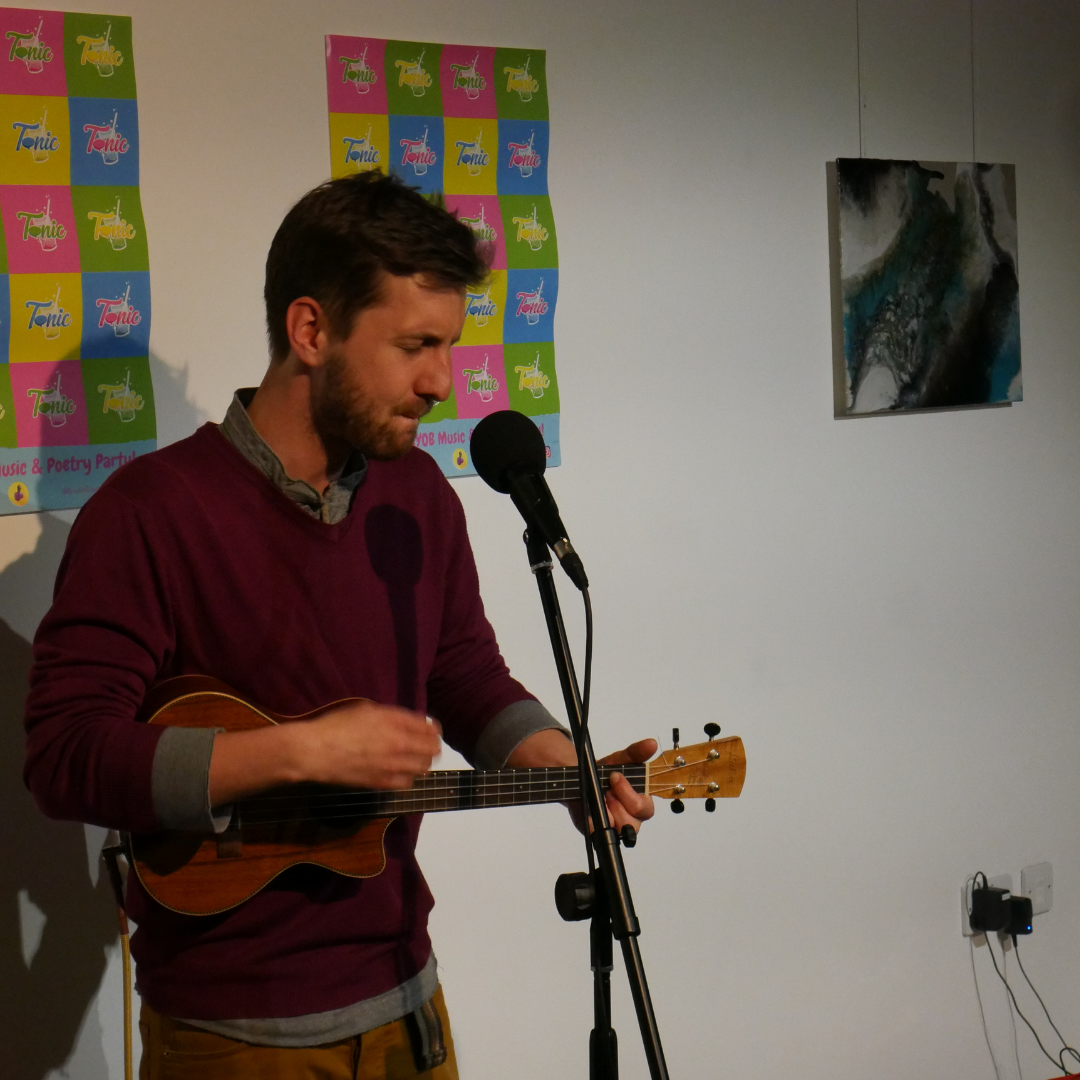 Chris Vox rocking out on his trusty tenor ukulele. FYI, the uke's called Joe!