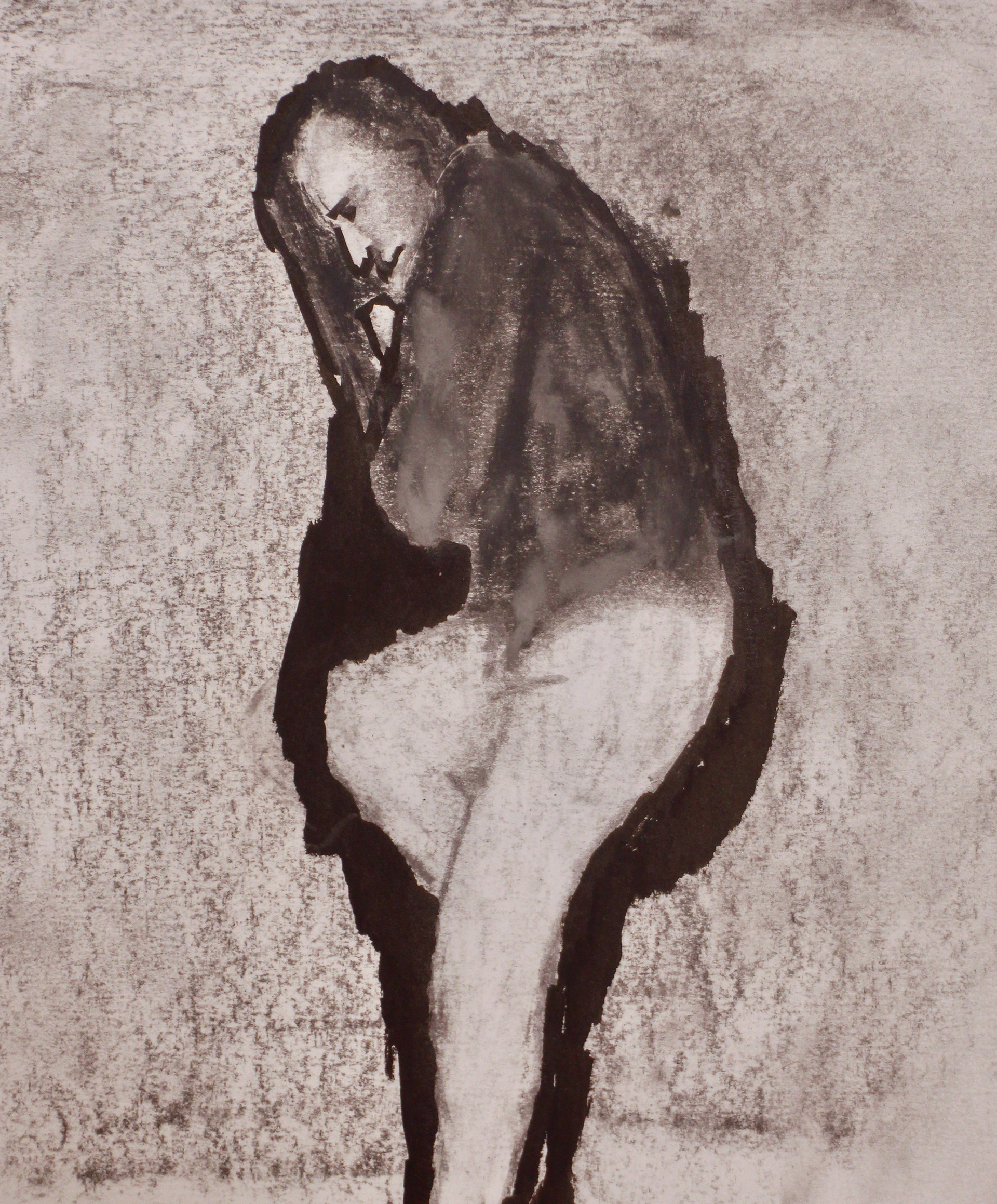 Hiding: Charcoal and Brush Pen on Paper