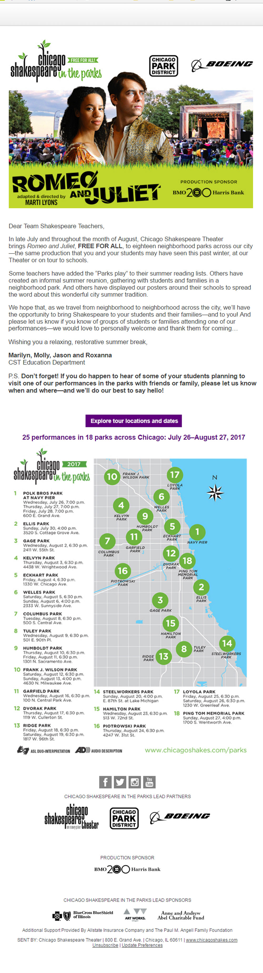 Shakespeare In The Parks Newsletter.
