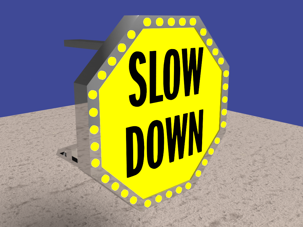 "Slow Down" Transport Safety Logic (TSL) 3D model created in Adobe Dimension