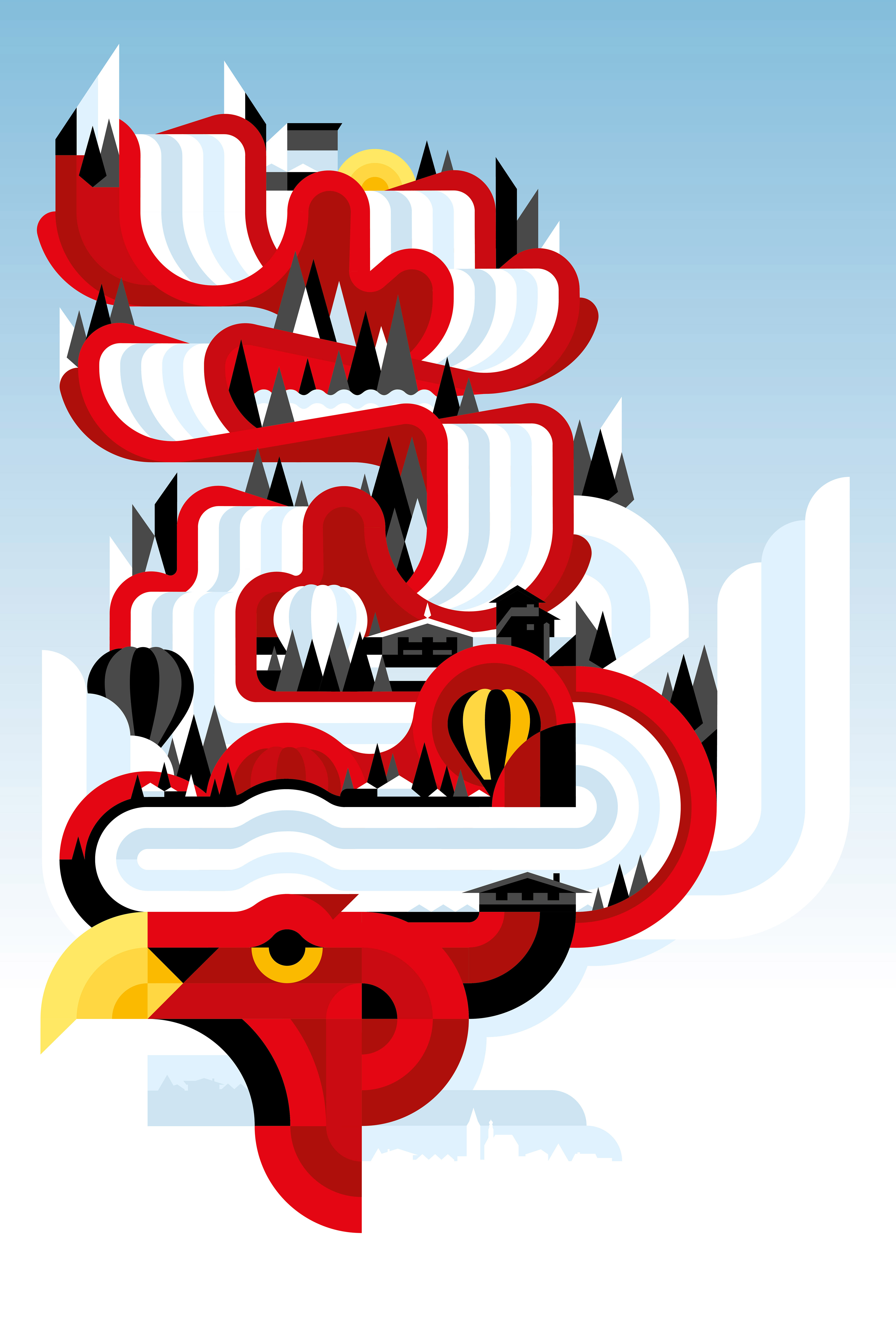 Hahnenkamm illustration 2020. Poster artwork submission based on the iconic Hahnenkamm mountain in Austria.
