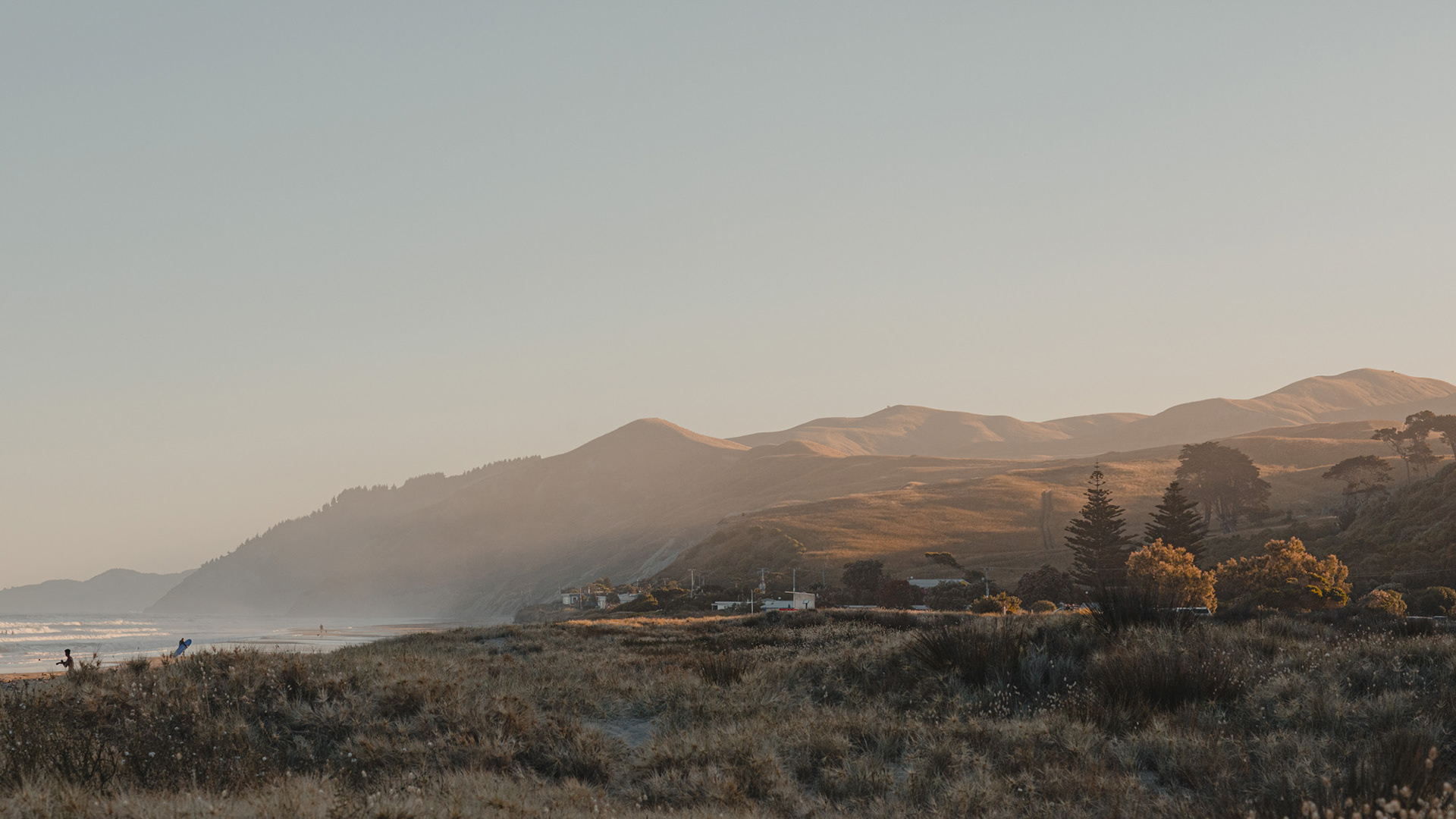 Early evening view across Hawke's Bay's Ocean Beach sand dunes