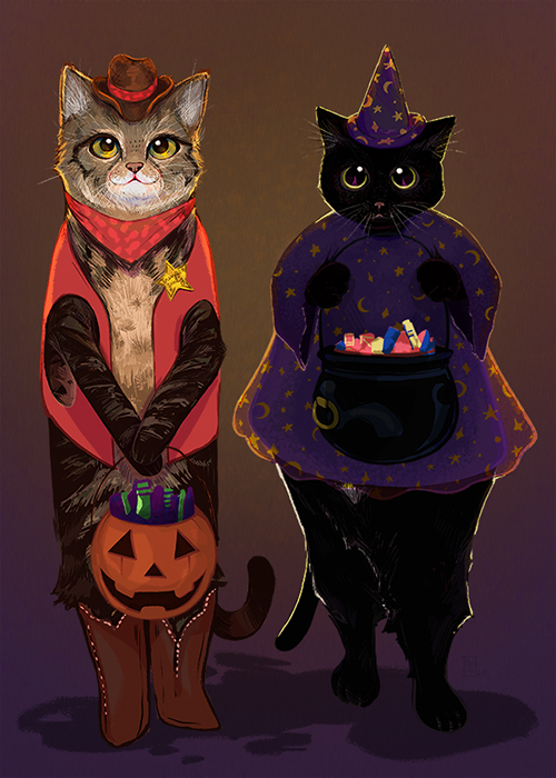 "Halloween Pet Portrait of Miyuki and Lorraine" 2020, Photoshop