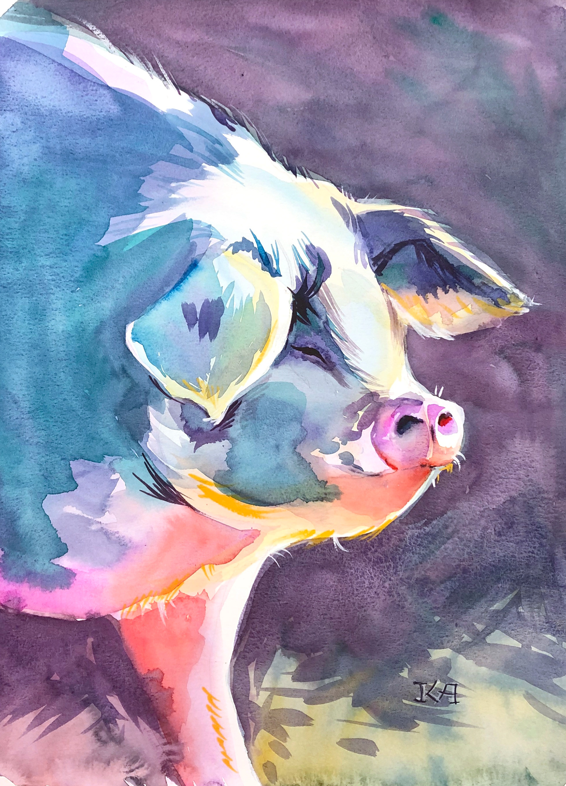 Rainbow pig 11x14 $45