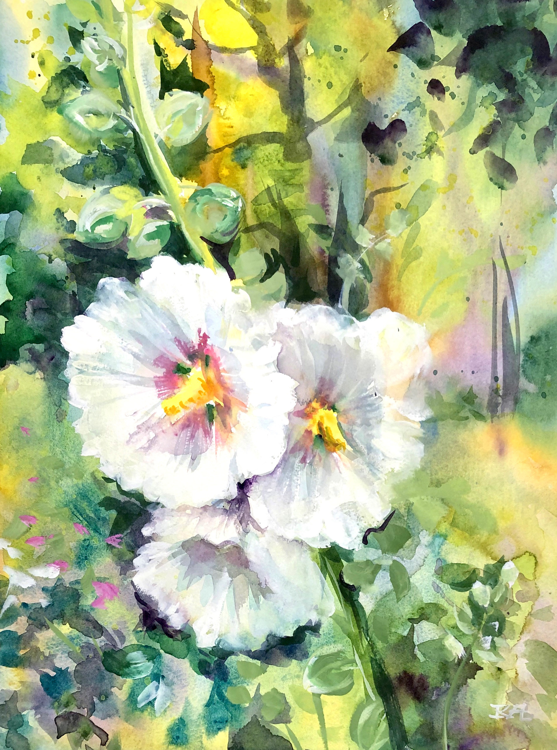 Air and Clouds (White Hollyhocks) 12x16 $55