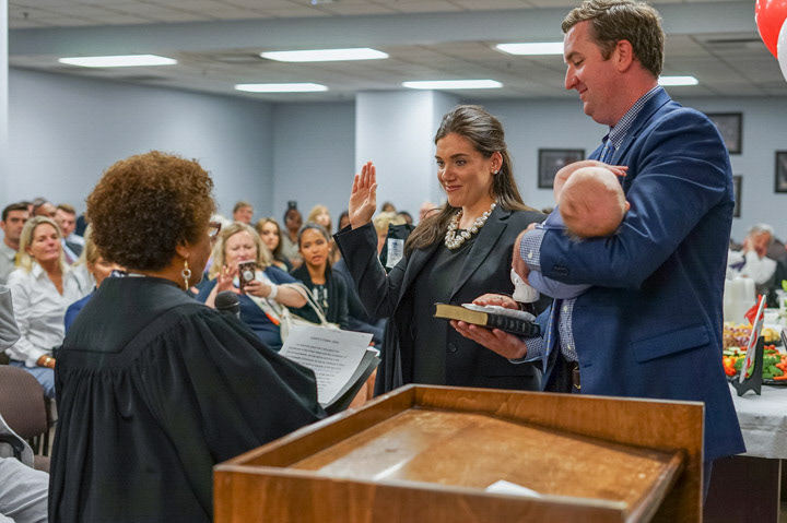 Jessica Moore being sworn in.