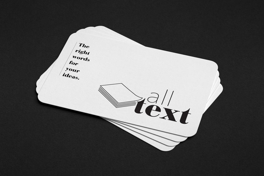 Black and white business card design for editing/writing business.