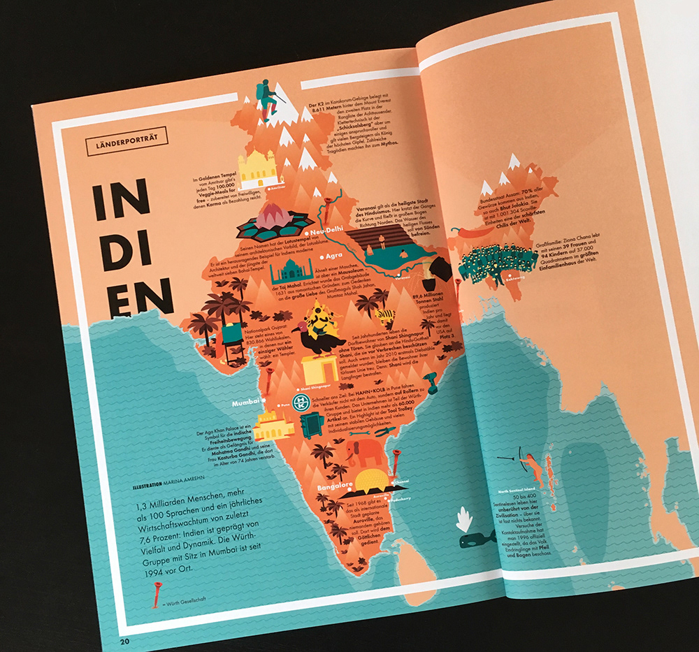 Foto vo der Indien Karte im Layout im Magazin / Editorial