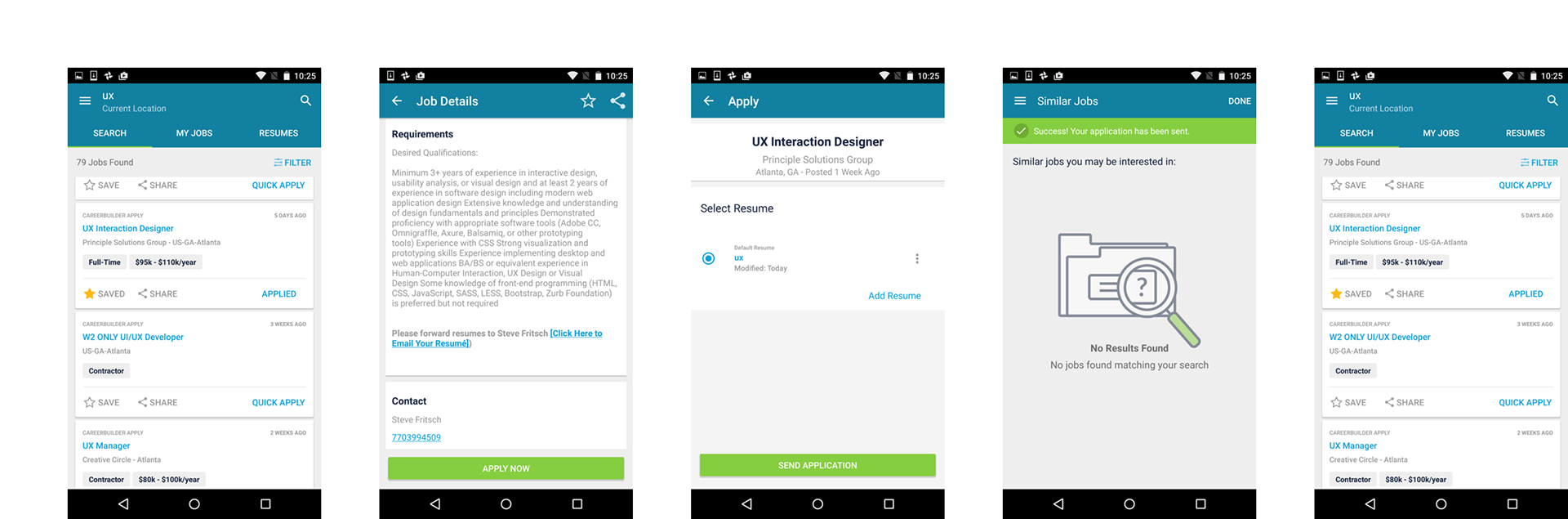 Image of screens from the Android app