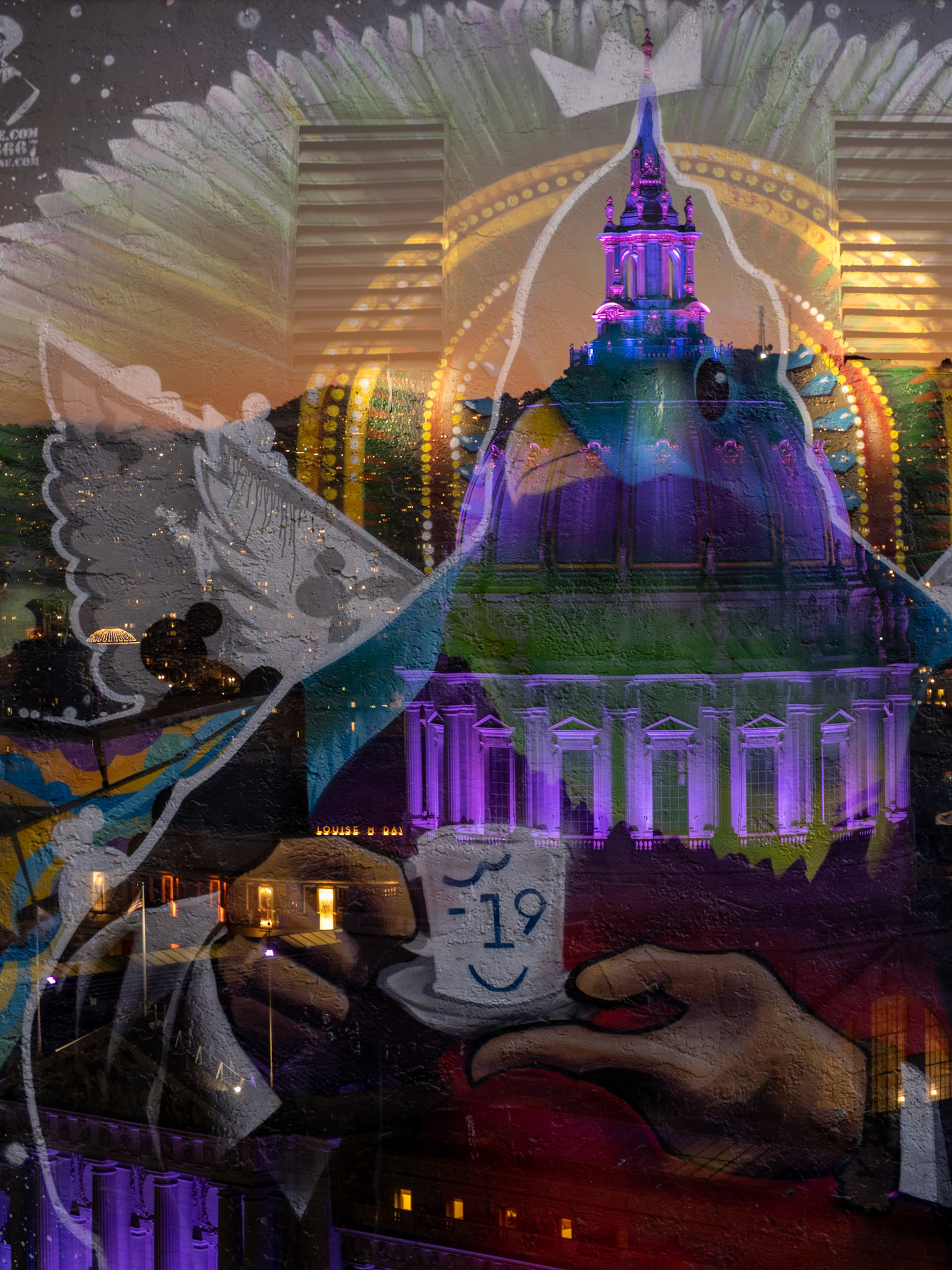 'Covid Rules',  10/20/20. San Francisco City Hall. Mural by Crayone.