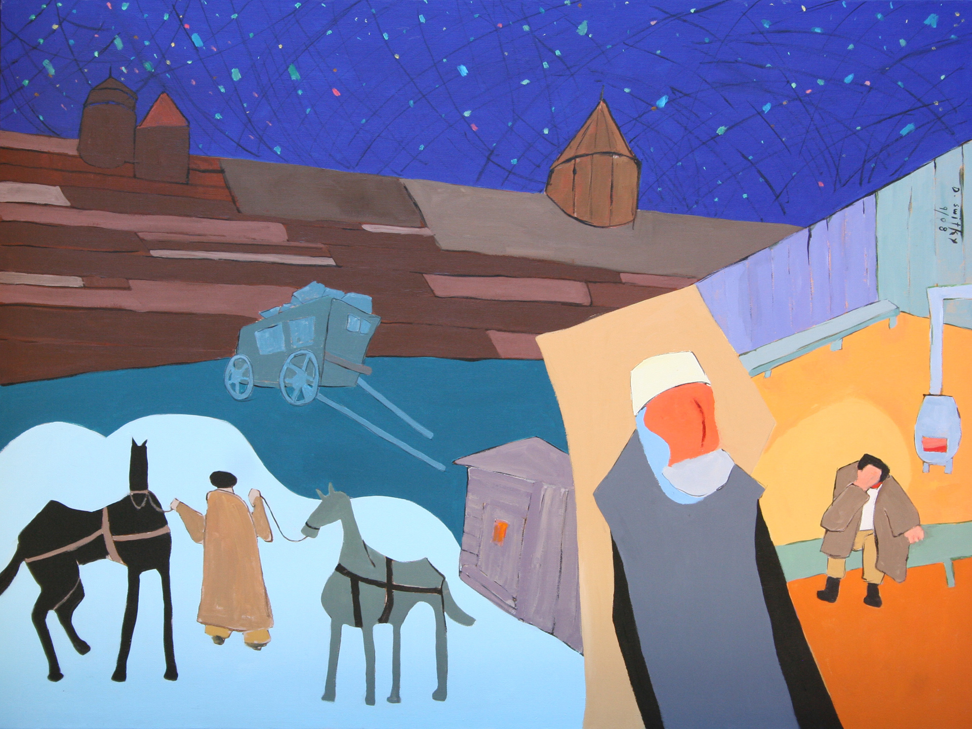 Nocturne at the Post Office | Acrylic on canvas | 30x40" | $3500