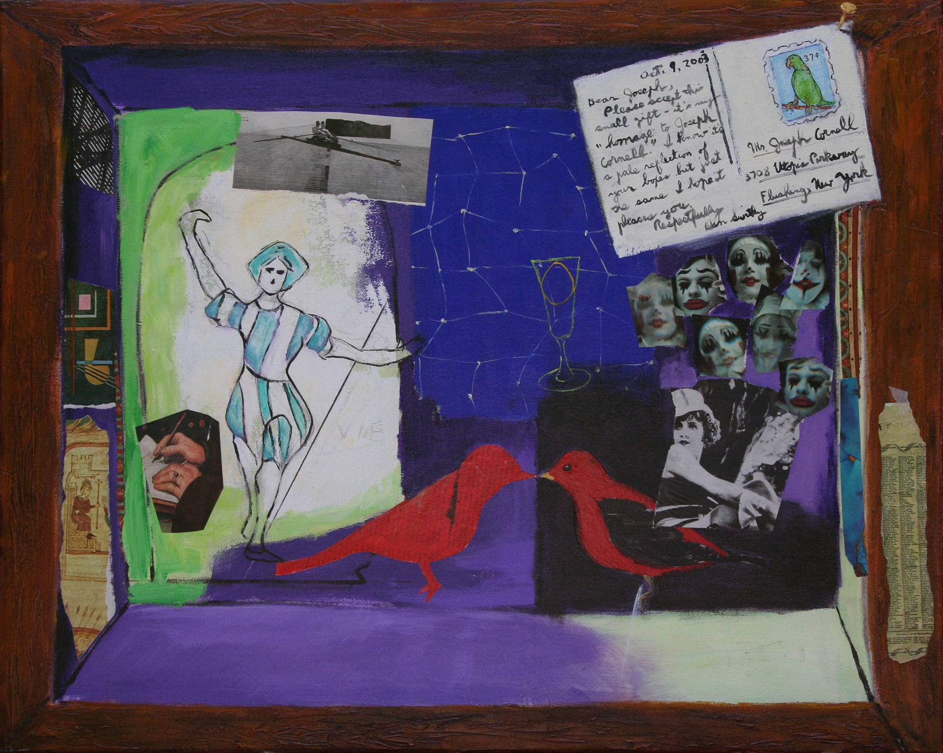 Postcard to Joseph Cornell | Acrylic and paper collage on canvas | 24x30" | $1750