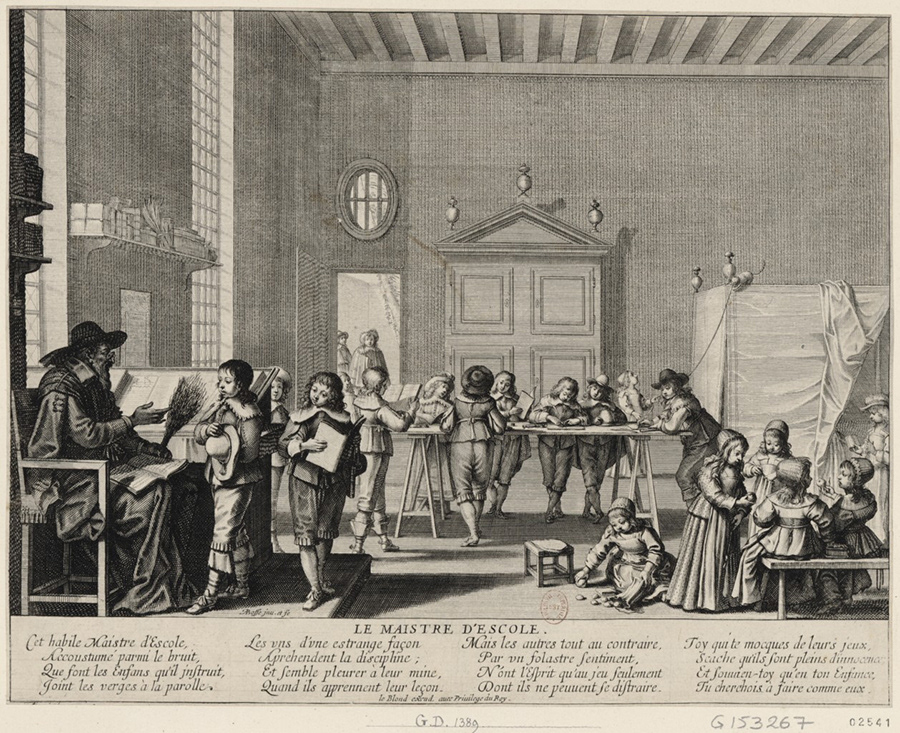 Abraham Bosse (1602-1676). The School Master. Circa 1638. Acid etching, slightly enhanced by a chisel in the shadows.