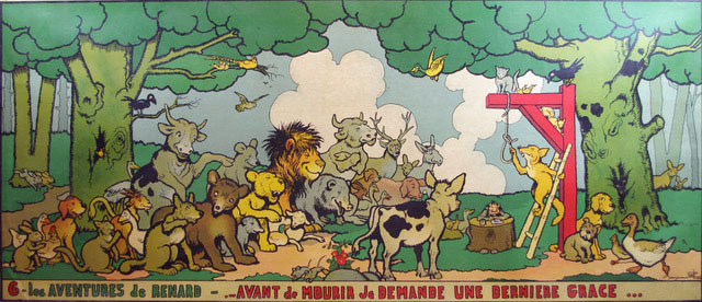 Librairie Gaëlle CAMBON - Benjamin Rabier, Les aventures de renard, six panneaux lithographiés à l'usage des écoles, 1935