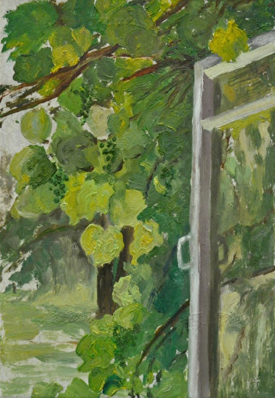 Curtain of the Grapes, 33x22 cm, oil on ceramic plate, 2017 (SOLD)