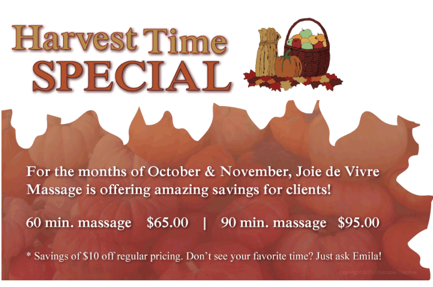 Digital Advertisement for Joie de Vivre with Hand Drawn Harvest Illustration Copyright 2015-2018 Cityscape Creative