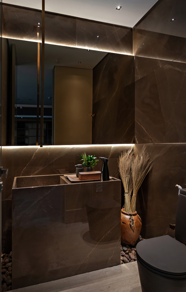 Lavabo: Neste projeto utilizamos o mármore bronze armani.