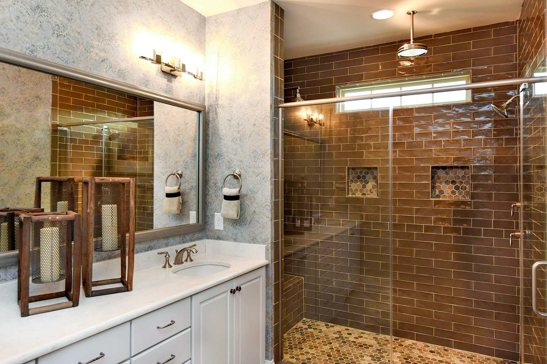 Personal Selections: Tile & lighting. Other selections made by Merchandising Concepts. Photo Credit: Stanley Martin Homes