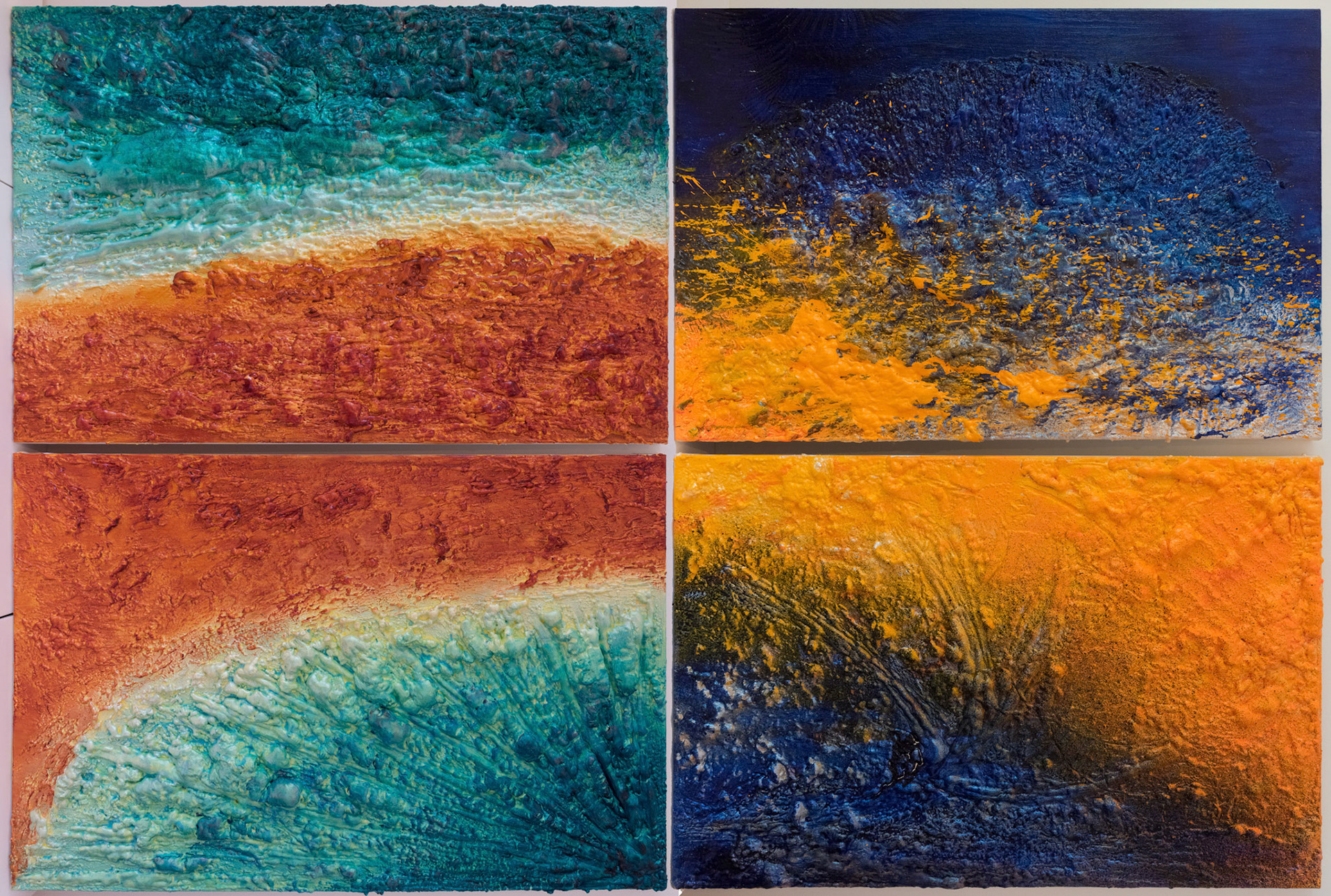 ELKYMY. ‘Streams’. Acrylic and polyurethane on 4 canvases. 36 x 24 inches each (91.5 x 61 cm)