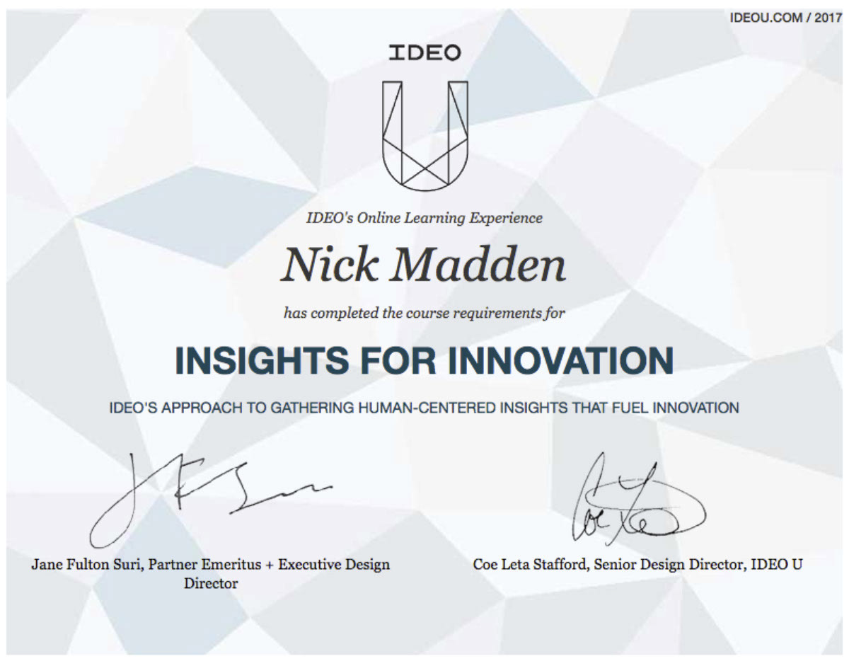 Image/link to the certification received from IDEO
