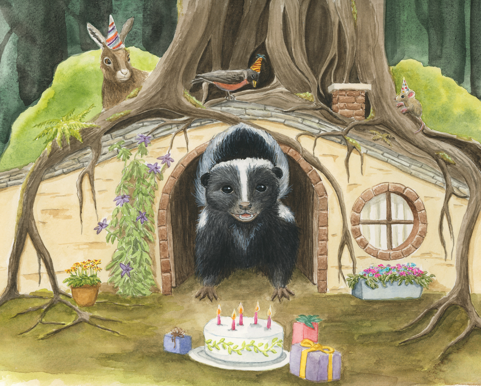 Sharon's Surprise Party (Watercolor, 9 x 12)