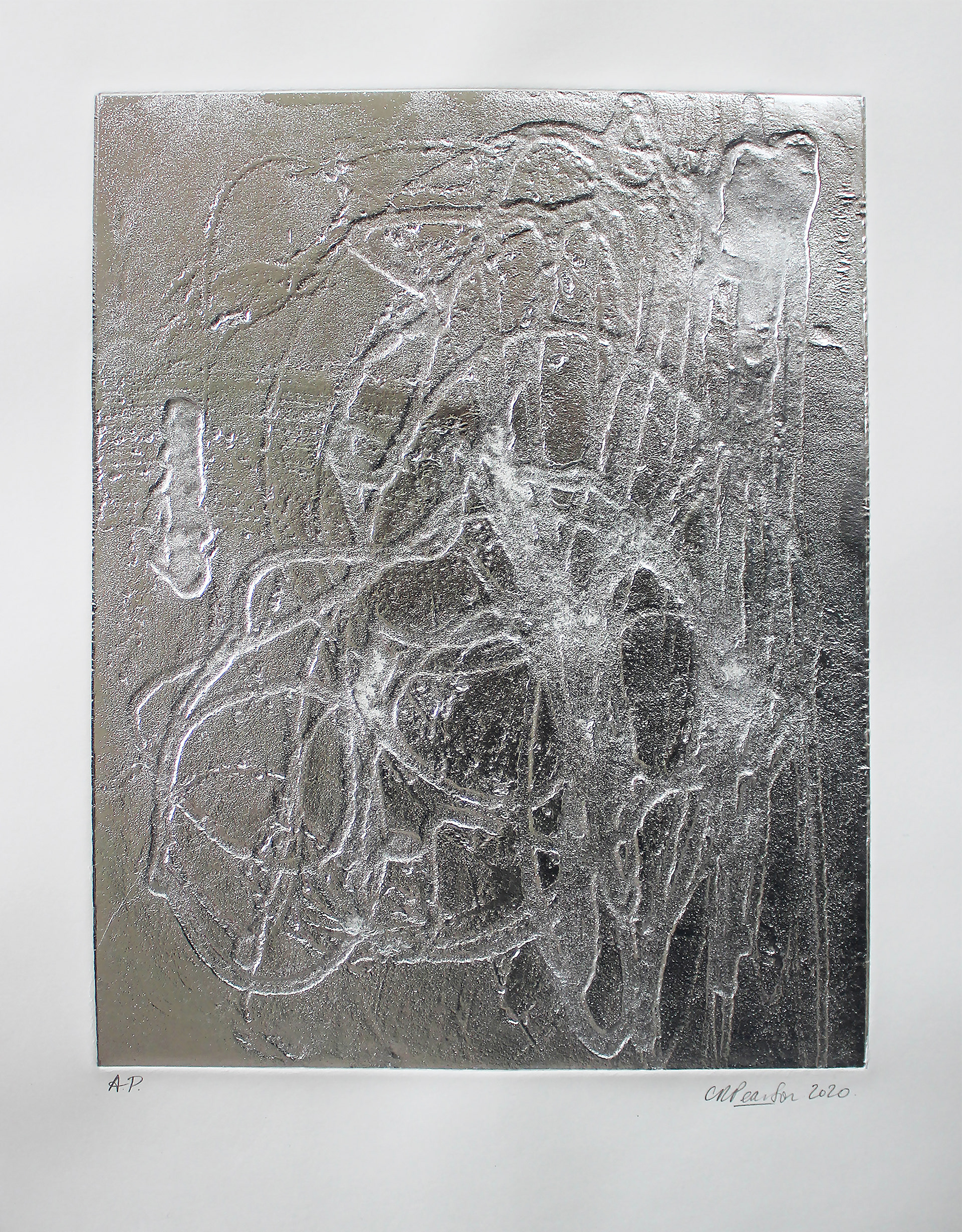 'Metallic Gestures VI', carborundum embossing with metallic chine-collé on 310gsm Southbank Smooth white paper, 40 x 53cm, edition of 6 + 2 APs