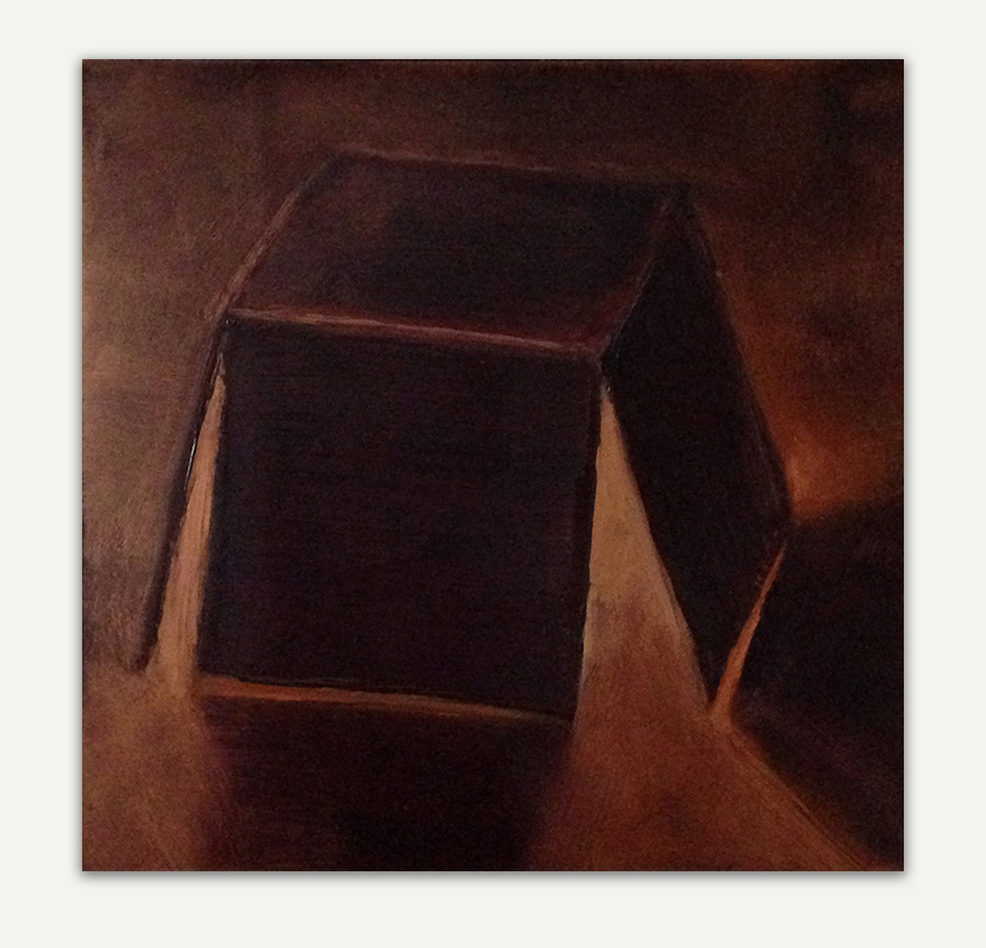 "Insides-outsides", huile sur feuille d'aluminium cuivrée, 15 x 15 cm