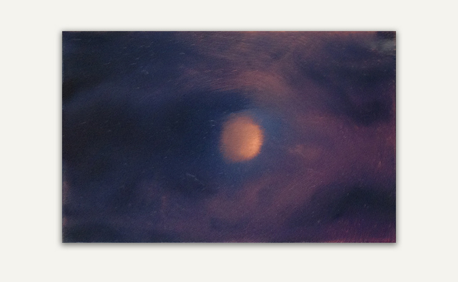 "Insides-outsides", huile sur feuille d'aluminium cuivrée, 9 x 14 cm