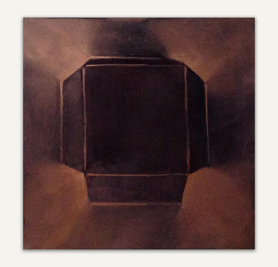 "Insides-outsides", huile sur feuille d'aluminium cuivrée, 15 x 15 cm