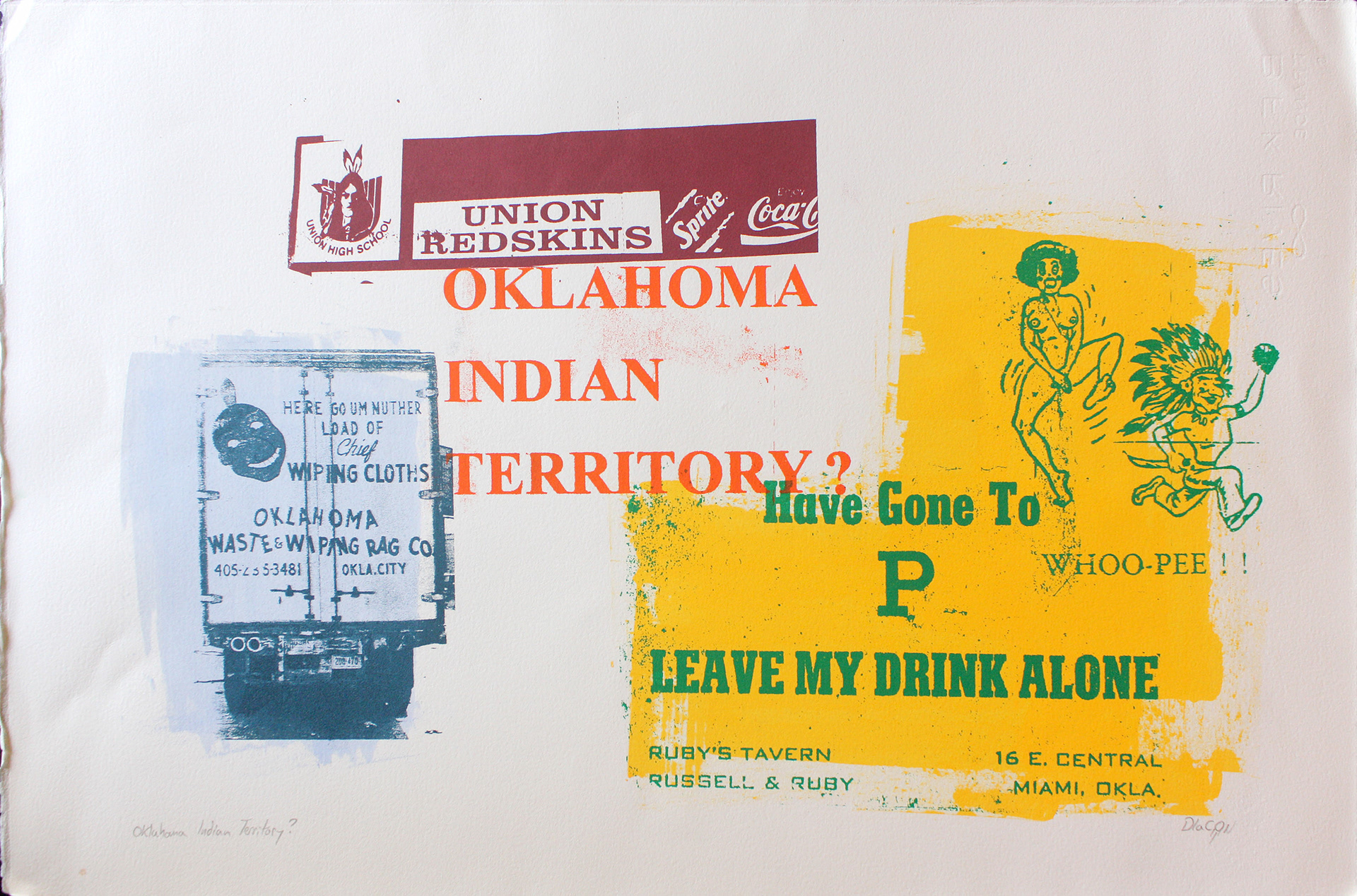 Oklahoma, Indian Territory? Johnnie Diacon (Tulsa, Oklahoma), screenprint, $500