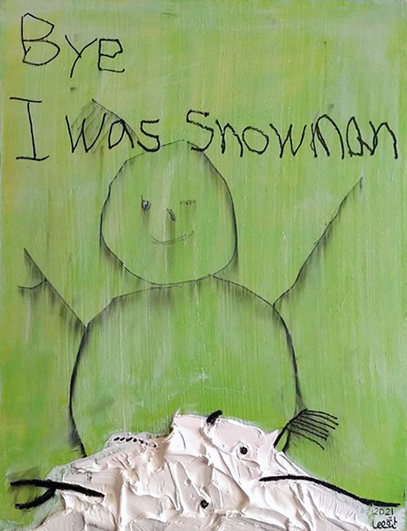 Bye I was Snowman | Acrylic, Pencil, and Oil on Cradled Wood Panel | 8" x 10"