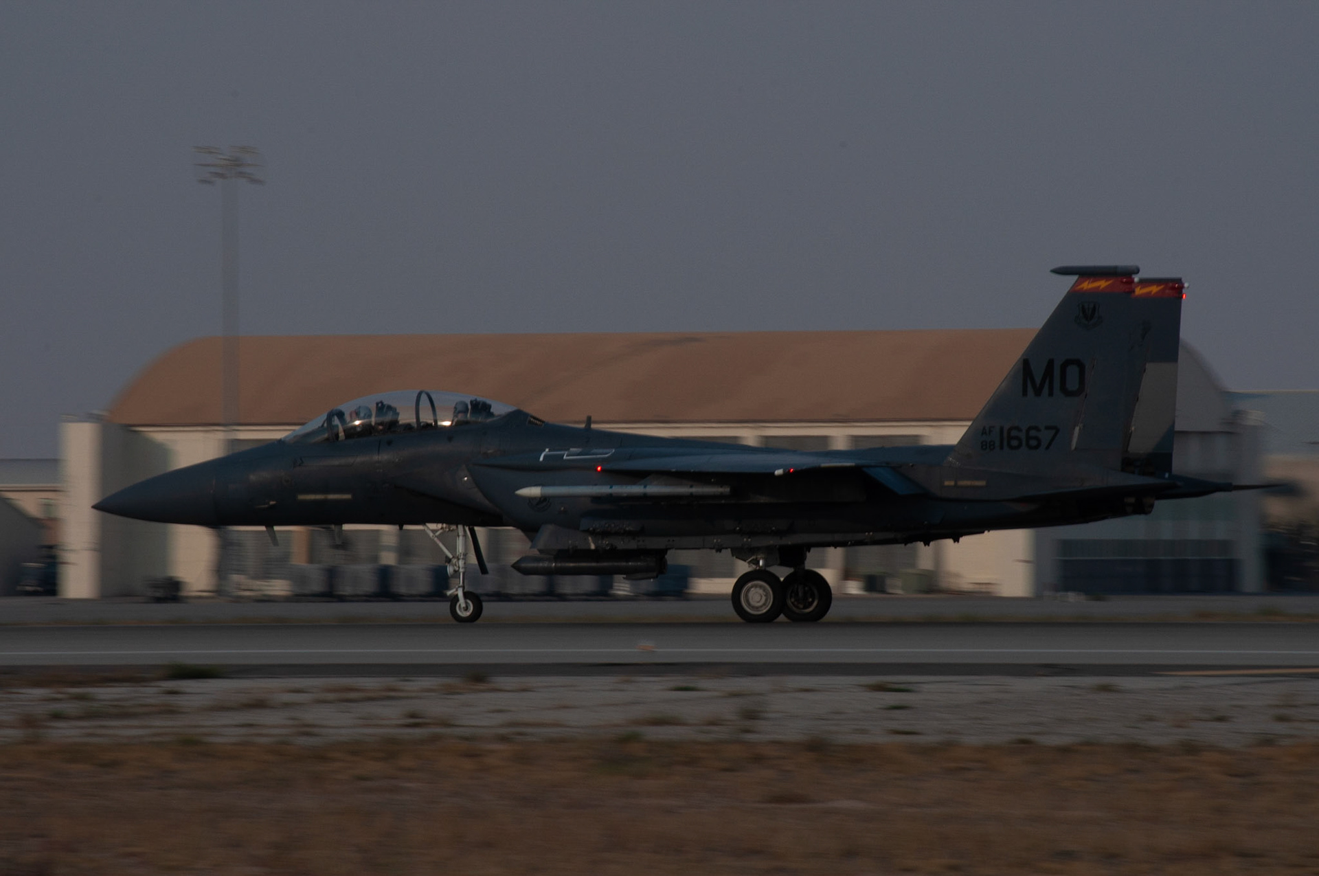 667 Panning: A/C 667, landing sequence, 20201002 @ 1759 evening sun, Mountain Home AFB, Miller, I wanted to find a subject that I could capture in high speed during different times of the day and play with the light source. As the sun went down the lighting became much softer and had to pay attention to my F stop and Aperture to ensure my subject wasn't too dark. Camera Settings: Nikon D500, ISO 200, 200mm, f/22, 1/125s