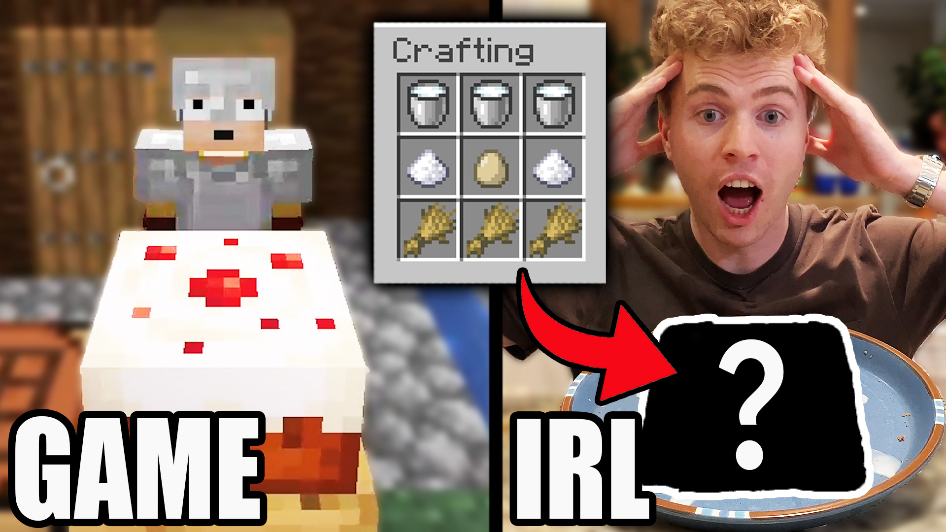 Thumbnail for "Does Minecraft's Cake Recipe work IRL?"